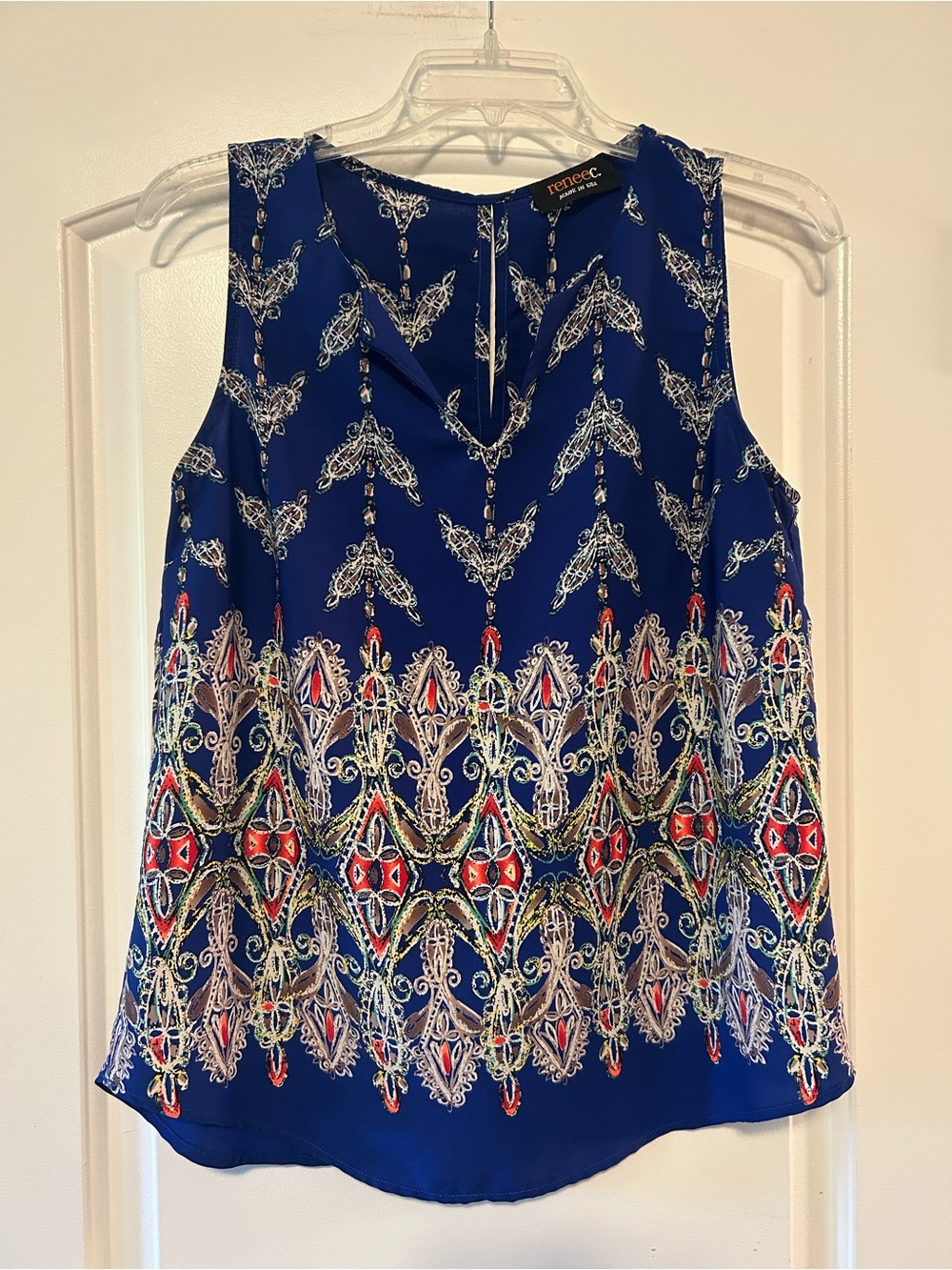 Sleeveless V-Neck Blue Printed Tank - Women’s S